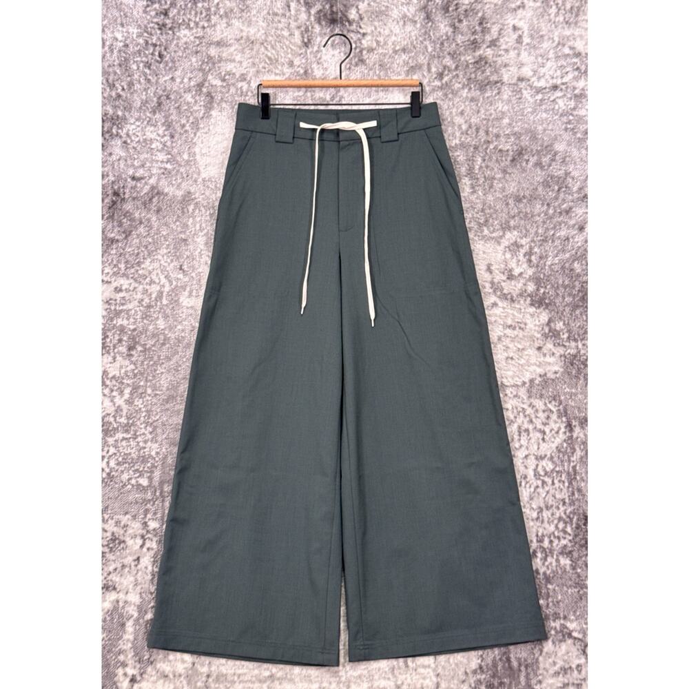 Banana Republic Wide Leg Trousers in Dark Teal with Cream Drawstring